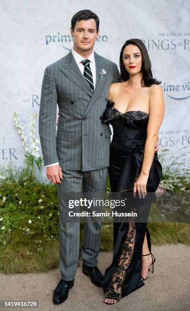 Kaya Scodelario and Benjamin Walker attend "The Lord Of The Rings: The Rings Of Power" World Premiere at Leicester Square on August 30, 2022 in...