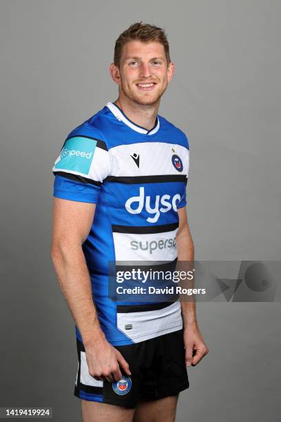 Ruaridh McConnochie of Bath Rugby poses for a portrait during the squad photocall for the 2022-2023 Gallagher Premiership Rugby season at Farleigh...