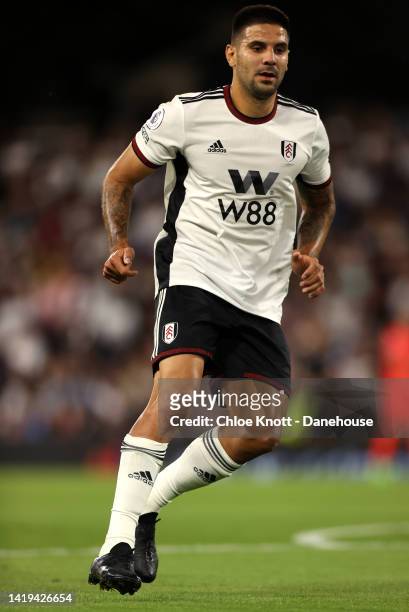Aleksandar Mitrovic of Fulham FC in action during the Premier League match between Fulham FC and Brighton & Hove Albion at Craven Cottage on August...
