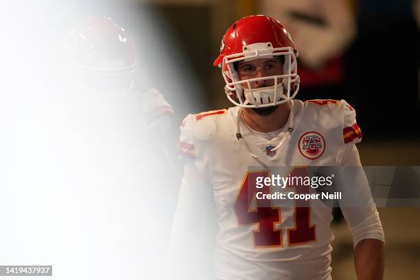 James Winchester of the Kansas City Chiefs walks out the tunnel before an NFL game against the Baltimore Ravens at M&T Bank Stadium on September 28,...