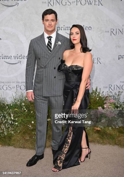 Benjamin Walker and Kaya Scodelario attend "The Lord Of The Rings: The Rings Of Power" World Premiere at Leicester Square on August 30, 2022 in...