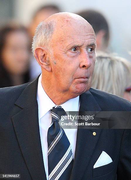 John Landy arrives to attend during the State Funeral held for former AFL player Jim Stynes at St Paul's Cathedral on March 27, 2012 in Melbourne,...