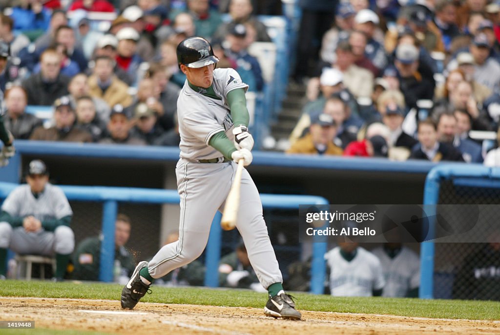 Toby Hall of the Tampa Bay Devil Rays in action against the New York ...