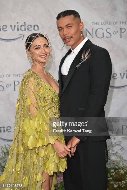 Nazanin Boniadi and Ismael Cruz Cordova attend "The Lord Of The Rings: The Rings Of Power" World Premiere at Leicester Square on August 30, 2022 in...