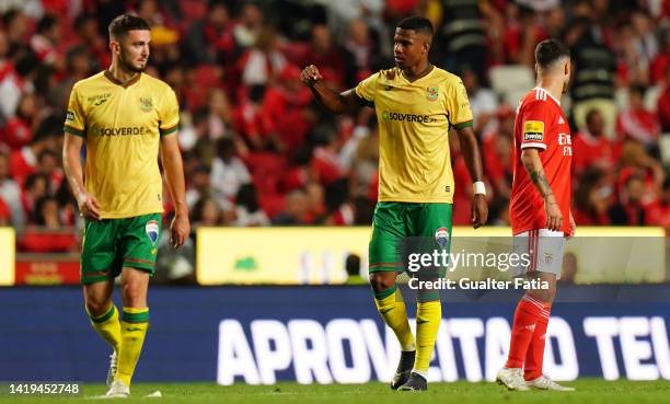 Dri Koffi of FC Pacos de Ferreira celebrates after scoring a goal during the Liga Portugal Bwin match between SL Benfica and FC Pacos de Ferreira at...