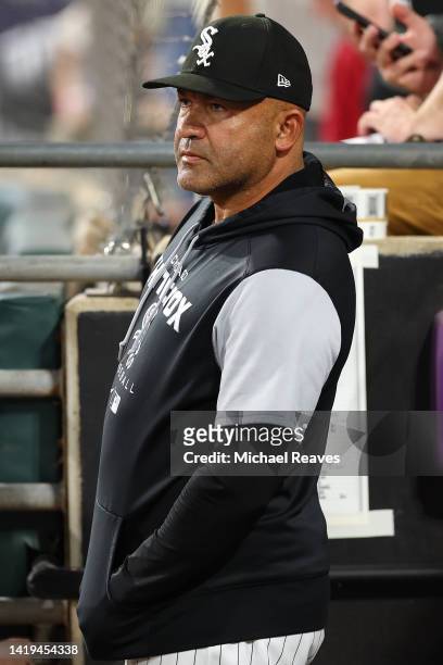 Bench coach Miguel Cairo of the Chicago White Sox looks on as serving as interim manager after it was announced Tony La Russa would miss the game due...