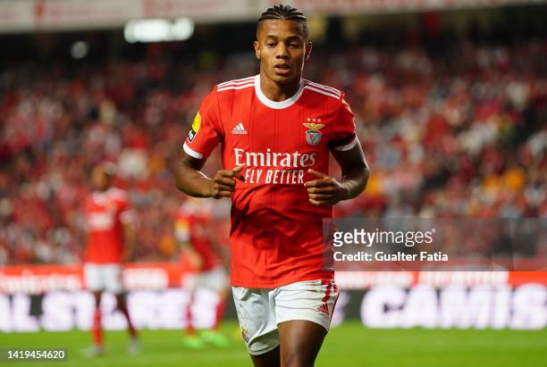 David Neres of SL Benfica during the Liga Portugal Bwin match between SL Benfica and FC Pacos de Ferreira at Estadio da Luz on August 30, 2022 in...