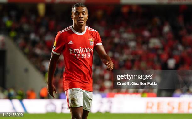 David Neres of SL Benfica during the Liga Portugal Bwin match between SL Benfica and FC Pacos de Ferreira at Estadio da Luz on August 30, 2022 in...