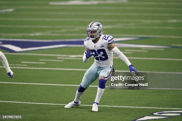 Darian Thompson of the Dallas Cowboys rushes the ball carrier during an NFL game against the Cleveland Browns on October 4, 2020 in Arlington, Texas.