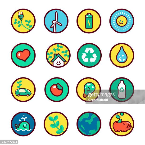 icon set of the sustainable living and environmental protection - taiwan icon stock illustrations