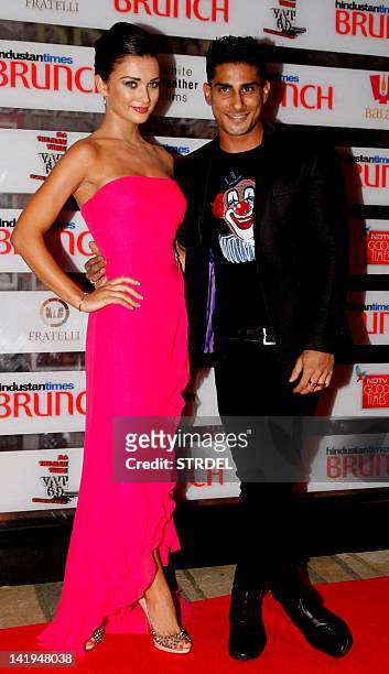 British model and actress Amy Jackson and Indian Bollywood actor Prateik Babbar attend The Hindustan Times Brunch event in Mumbai on March 26, 2012....