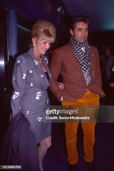 View of couple, socialite Ivana Trump and businessman Roffredo Gaetani d'Aragona attend a screening of 'Little Voice' at Paris Theater, New York, New...