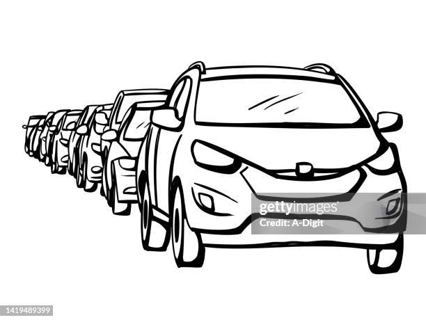 autos entlang der straßentinte - compact car stock-grafiken, -clipart, -cartoons und -symbole
