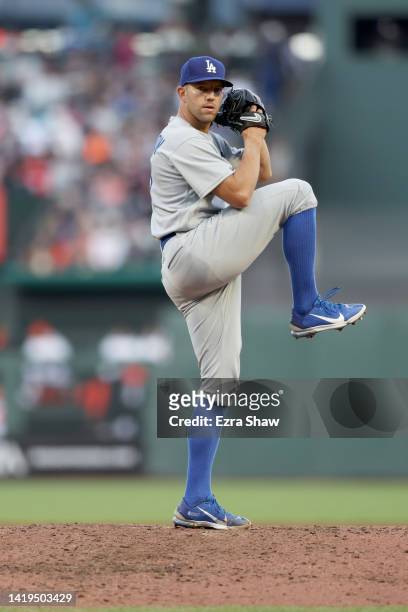 Tyler Anderson of the Los Angeles Dodgers pitches against the San Francisco Giants at Oracle Park on August 02, 2022 in San Francisco, California.