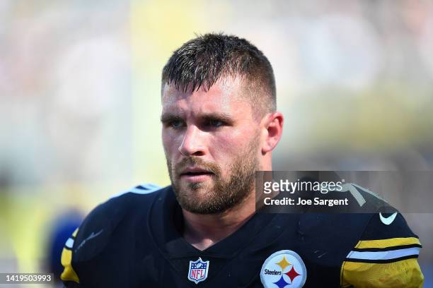 Watt of the Pittsburgh Steelers looks on during the game against the Detroit Lions at Acrisure Stadium on August 28, 2022 in Pittsburgh, Pennsylvania.