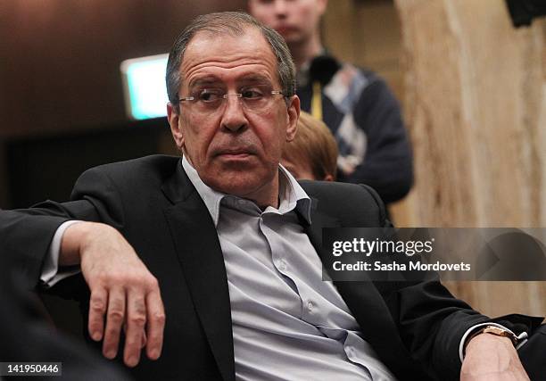 Russian Foreign Minister Sergey Lavrov looks on during a press conference during the Seoul Nuclear Summit on March 2012 in Seoul, Korea, World...