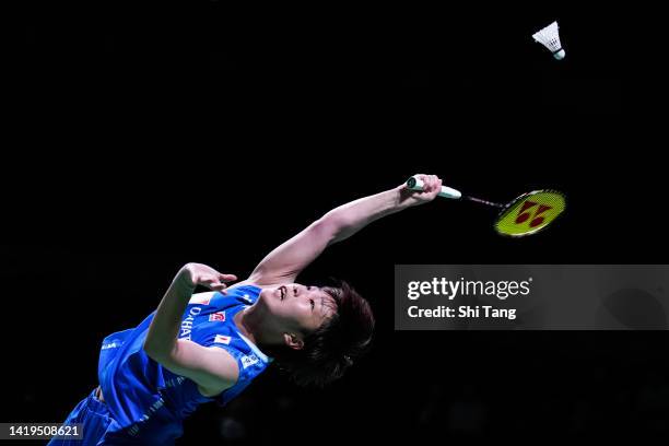 Akane Yamaguchi of Japan competes in the Women's Singles First Round match against Saina Nehwal of India during day two of Daihatsu Yonex Japan Open...