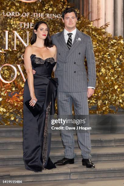 Kaya Scodelario and Benjamin Walker attend the "The Lord Of The Rings: The Rings Of Power" premiere party at British Museum on August 30, 2022 in...