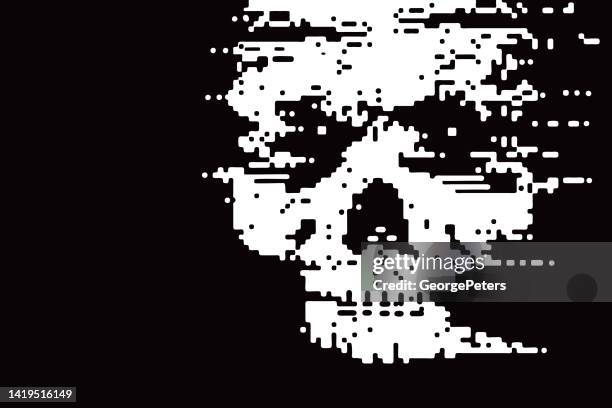 gruseliger totenkopf pixel art - skull logo stock-grafiken, -clipart, -cartoons und -symbole