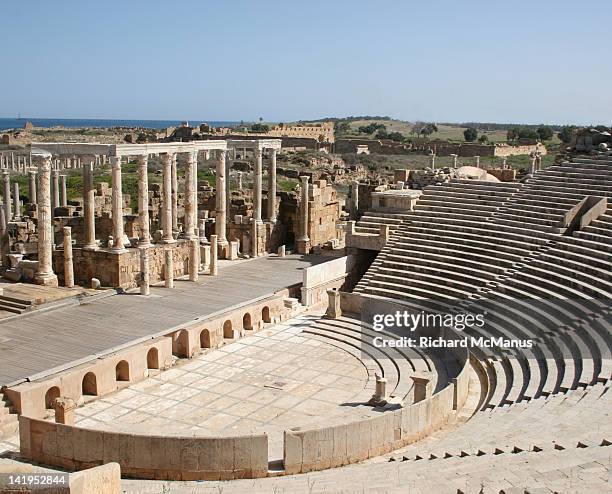 theatre at leptis magna - theater of leptis magna stock pictures, royalty-free photos & images