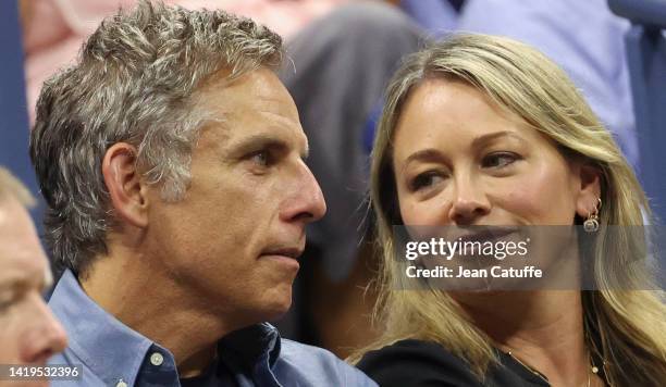 Ben Stiller and his wife Christine Taylor attend Rafael Nadal's victory during Day 2 of the US Open 2022, 4th Grand Slam of the season, at the USTA...