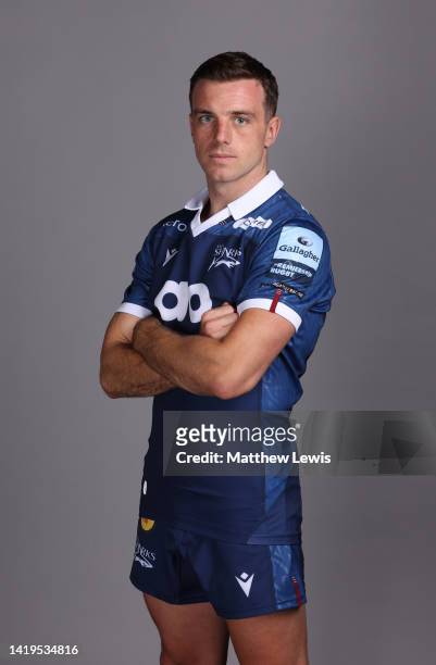 George Ford of Sale Sharks poses for a portrait during the squad photocall for the 2022-2023 Gallagher Premiership Rugby season at Carrington...