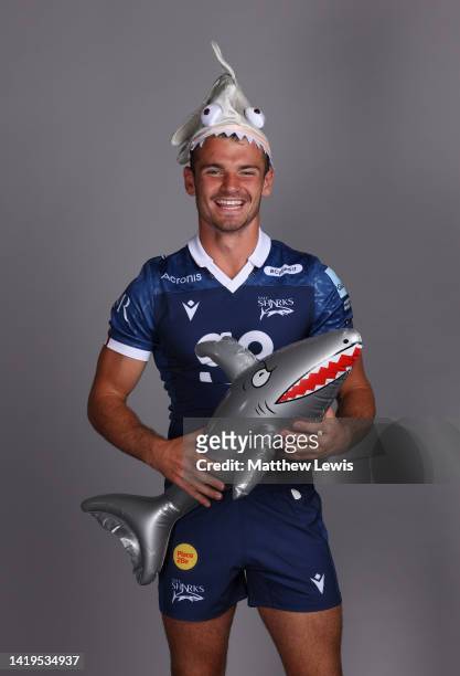 Elliot Gourlay of Sale Sharks poses for a portrait during the squad photocall for the 2022-2023 Gallagher Premiership Rugby season at Carrington...