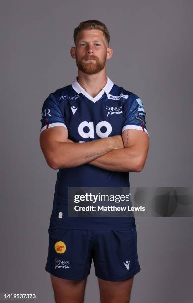 Robert du Preez of Sale Sharks poses for a portrait during the squad photocall for the 2022-2023 Gallagher Premiership Rugby season at Carrington...