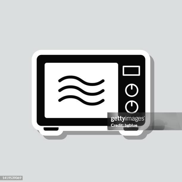 microwave oven. icon sticker on gray background - microwave button clip art stock illustrations