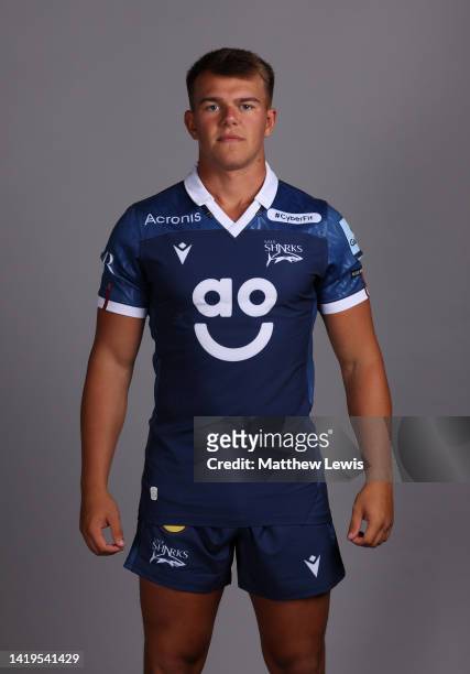 Joseph Carpenter of Sale Sharks poses for a portrait during the squad photocall for the 2022-2023 Gallagher Premiership Rugby season at Carrington...