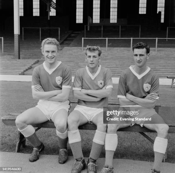 Leicester City players, British footballer Terry Heath and British footballer John Sjoberg pose for a portrait ahead of the 1962/1963 English League...