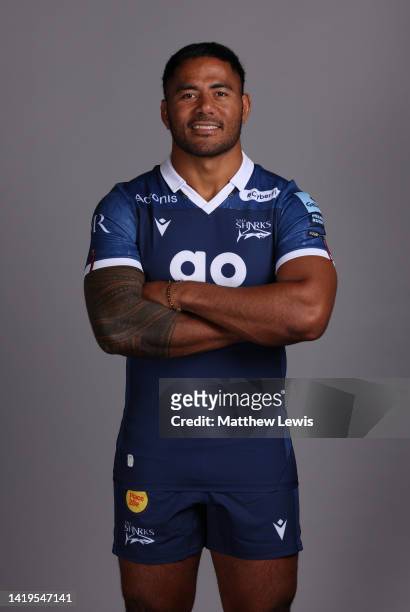Manu Tuilagi of Sale Sharks poses for a portrait during the squad photocall for the 2022-2023 Gallagher Premiership Rugby season at Carrington...