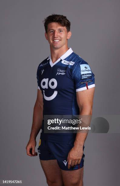 Ben Curry of Sale Sharks poses for a portrait during the squad photocall for the 2022-2023 Gallagher Premiership Rugby season at Carrington Training...