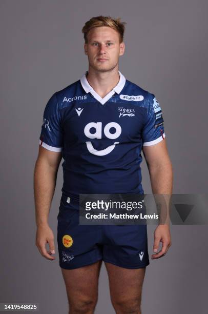 Jean-Luc du Preez of Sale Sharks poses for a portrait during the squad photocall for the 2022-2023 Gallagher Premiership Rugby season at Carrington...