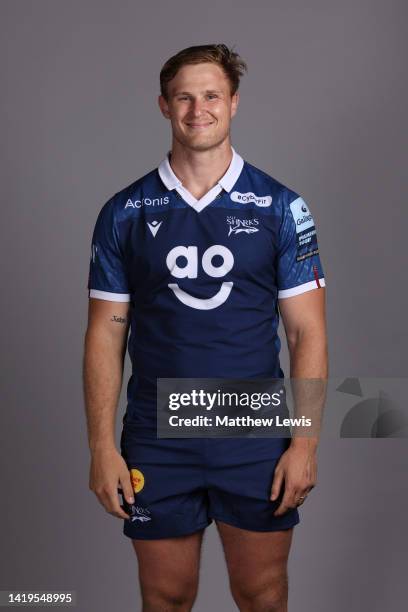 Daniel du Preez of Sale Sharks poses for a portrait during the squad photocall for the 2022-2023 Gallagher Premiership Rugby season at Carrington...