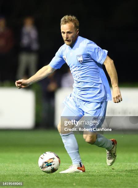 Rhyan Grant of Sydney FC runs with the ball during the Australia Cup Quarter Final match between Oakleigh Cannons FC and Sydney FC at Jack Edwards...