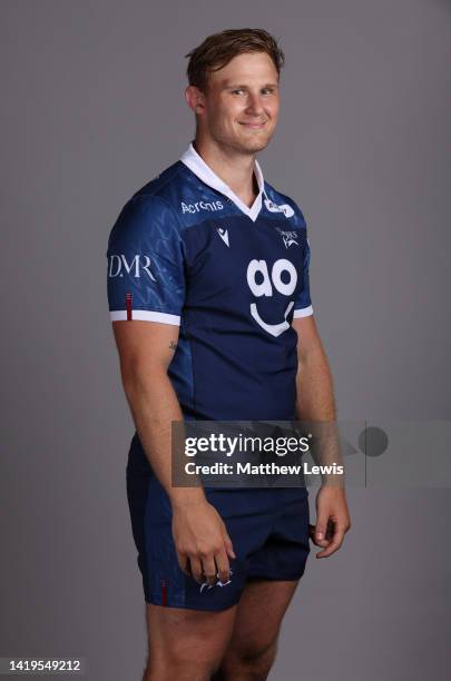 Daniel du Preez of Sale Sharks poses for a portrait during the squad photocall for the 2022-2023 Gallagher Premiership Rugby season at Carrington...