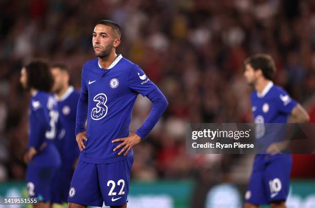 Hakim Ziyech of Chelsea looks on during the Premier League match between Southampton FC and Chelsea FC at Friends Provident St. Mary's Stadium on...