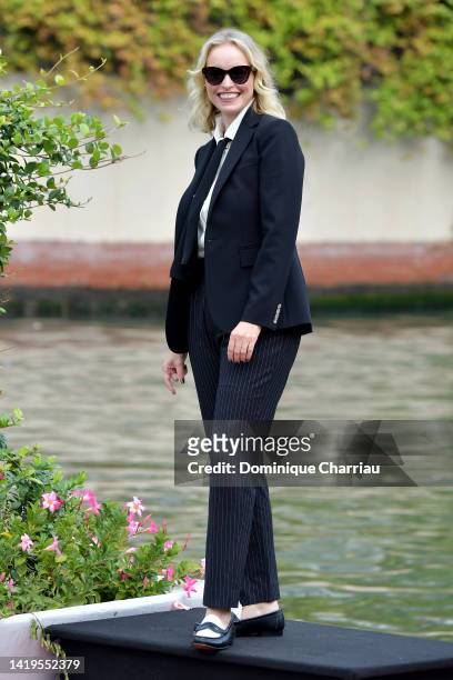 Nina Hoss is seen arriving at the Excelsior pier during the 79th Venice International Film Festival on August 31, 2022 in Venice, Italy.