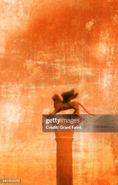 lion on column. - renaissance texture stock pictures, royalty-free photos & images