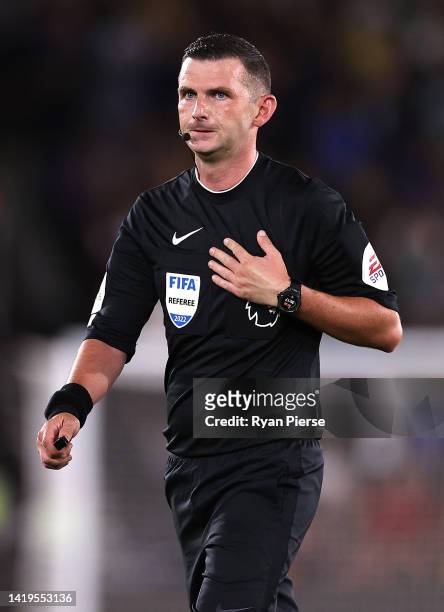 Referee Michael Oliver looks on during the Premier League match between Southampton FC and Chelsea FC at Friends Provident St. Mary's Stadium on...