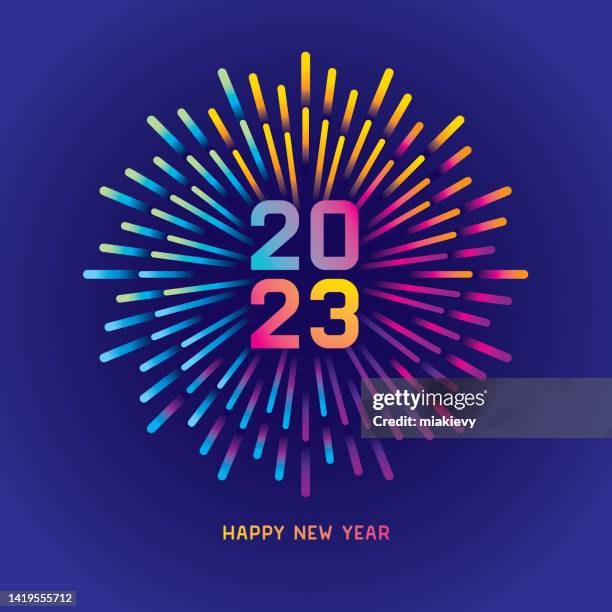 farbenfrohes neujahrsfeuerwerk 2023 - fireworks stock-grafiken, -clipart, -cartoons und -symbole