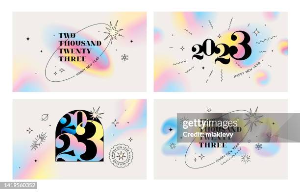frohes neues jahr 2023 grüße set - neujahr glück stock-grafiken, -clipart, -cartoons und -symbole