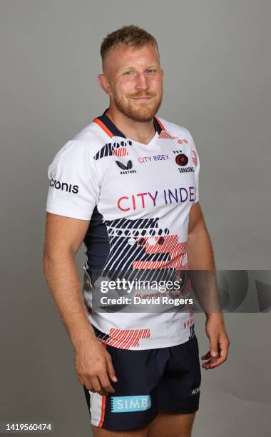 Jackson Wray of Saracens poses for a portrait during the squad photocall for the 2022-2023 Gallagher Premiership Rugby season at the StoneX Stadium...