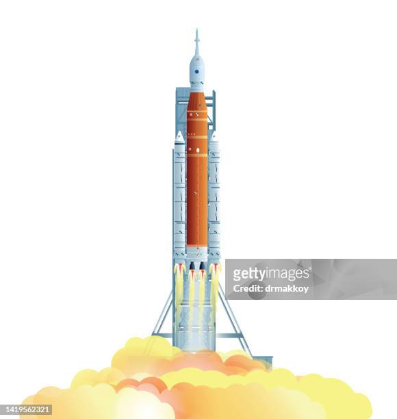stockillustraties, clipart, cartoons en iconen met artemis rocket on its way to the moon - nasa kennedy space center