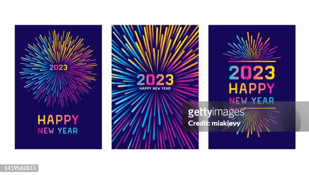 カラフルな花火で2023年新年あけましておめでとうございます - happy new year点のイラスト素材／クリップアート素材／マンガ素材／アイコン素材