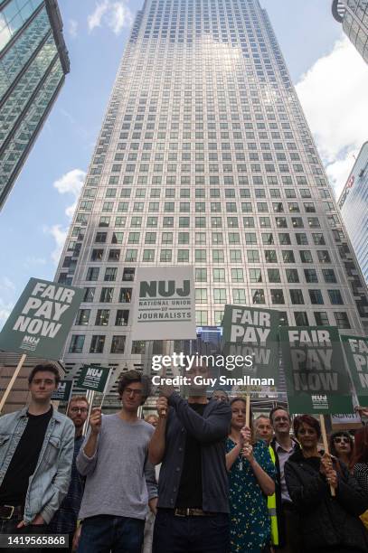 Striking members of the NUJ trade union attending the picket line during a strike for more pay against Reach media group which owns the Daily...