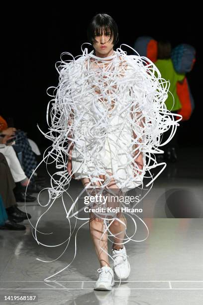 Model walks the runway during the ablankpage show during Rakuten Fashion Week TOKYO 2023 S/S at Shibuya Hikarie Hall A on August 31, 2022 in Tokyo,...