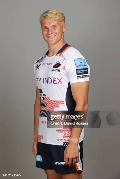 Ben Harris of Saracens poses for a portrait during the squad photocall for the 2022-2023 Gallagher Premiership Rugby season at the StoneX Stadium on...