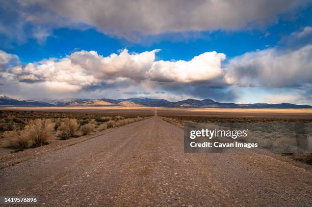 lonely dirt road on a cloudy day in nevada - ely ストックフォトと画像